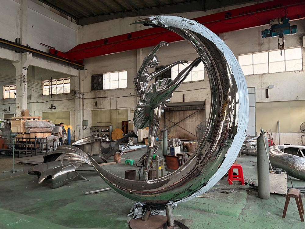 Moon Dancer Stainless Steel Sculpture – Modern Abstract Landscape Art